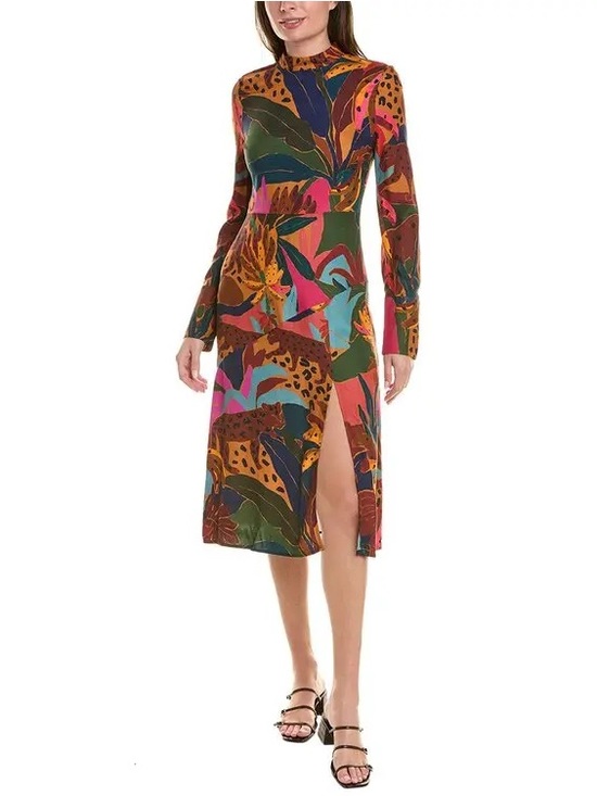 FARM Rio Dresses & Skirts - FARM RIO Tropical Print Midi Dress with Side Slit - Multicolor
